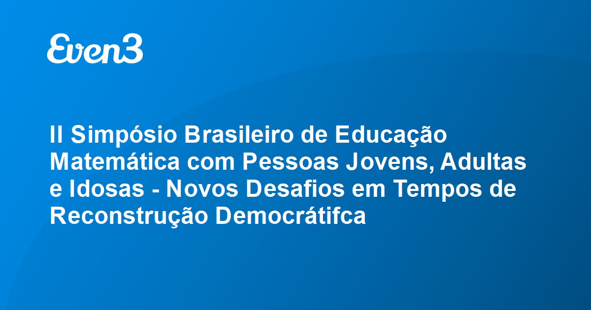 Ii Simp Sio Brasileiro De Educa O Matem Tica Pessoas Jovens